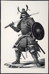 Obraz premium Samurai Valor: Bold Monochrome Art of a Warrior