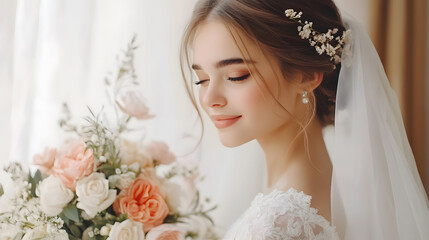 Naklejka premium Wedding photos with a clean background for free space for text. For use with advertising banners for weddings or Valentine's Day.