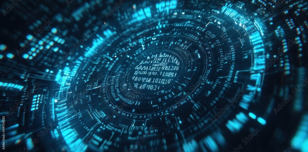 Poster abstract digital representation of data flow in a futuristic design.