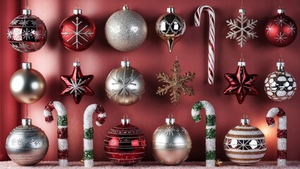Festive Christmas Ornaments Collection with Glitter and Metallic Finishes