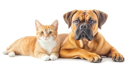 A friendly dog and cat lying together, showcasing companionship.