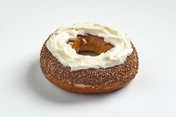 A donut topped with creamy frosting and sprinkled with chocolate.