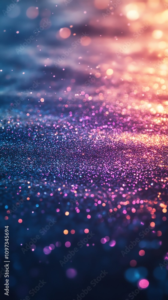 Poster a shimmering, colorful background with sparkling bokeh effects resembling water reflections.