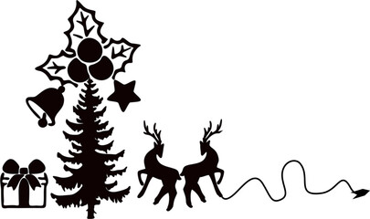 illustration of christmas tree and deer vector silhouette background