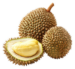 Obraz premium Durian fruit with spiky shell and creamy flesh isolated on transparent background