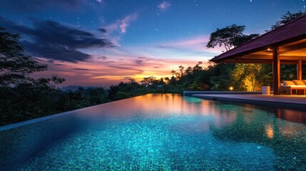 Fototapeta premium Luxury Infinity Pool at Sunset: Tropical Paradise Escape
