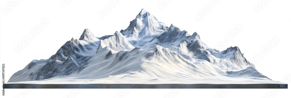 Poster a realistic 3d rendering of a snow-capped mountain range.