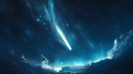 Luminous comet drifting through space. Majestic Aurora Trail. Illustration