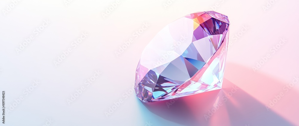 Poster a sparkling diamond with colorful reflections on a soft gradient background.