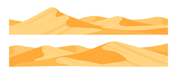 Desert landscapes. Sandy wilderness view, sands dunes landscape flat vector background illustration. Cartoon sand desert view © GreenSkyStudio