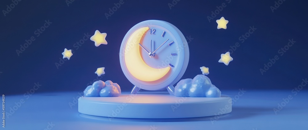 Aufkleber a whimsical clock with a moon design surrounded by clouds and stars, creating a dreamy atmosphere.