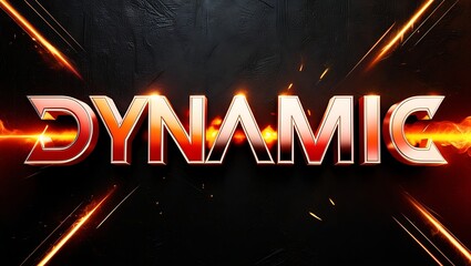 3D metallic red word Dynamic with fire and sparks on dark background.