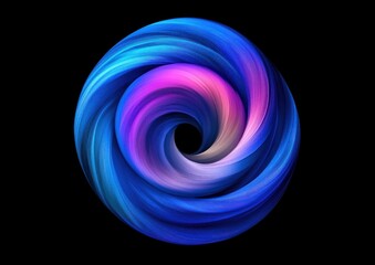 Abstract swirling blue and pink vortex on black background.