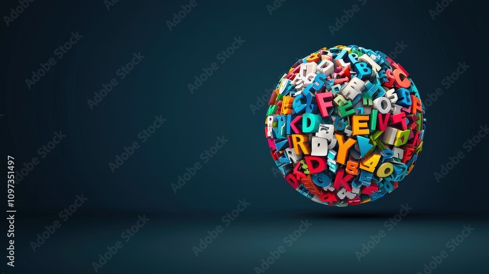 Poster globe made up of letters and symbols from various alphabets