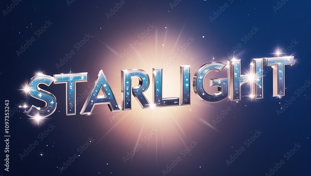 Poster sparkling starlight text effect on a dark blue background with light rays.
