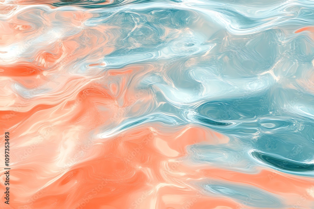 Poster abstract fluid patterns in coral and teal hues, evoking a sense of tranquility.