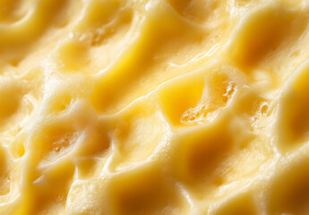Close-up of macaroni and cheese showing the texture of the smooth yellow curds