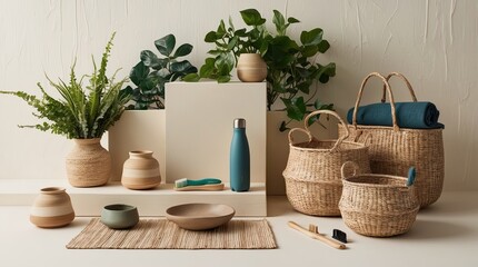Fototapeta premium Organized background featuring a group of home decoration utility 