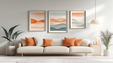 Stylish living room with modern art cozy home interior design minimalist decor bright ambiance