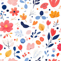 Floral flowers and beautiful colorful leaves wallpaper seamless pattern for interior decoration or background.
