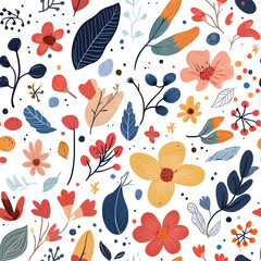 Fototapeta premium Floral flowers and beautiful colorful leaves wallpaper seamless pattern for interior decoration or background.