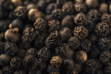 Close-up Photography of Black Peppercorns, Textured Spice Detail, Bold and Aromatic Culinary Ingredients for Food Blogs, Recipes, Spice Packaging, E-commerce, Cookbooks, Ads, Social Media