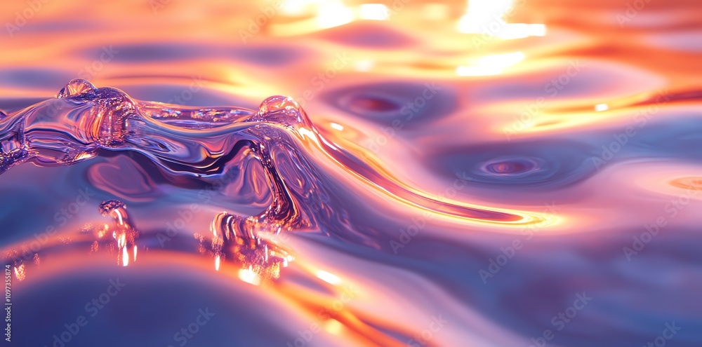 Poster Abstract close-up of shimmering water with colorful reflections and gentle ripples.