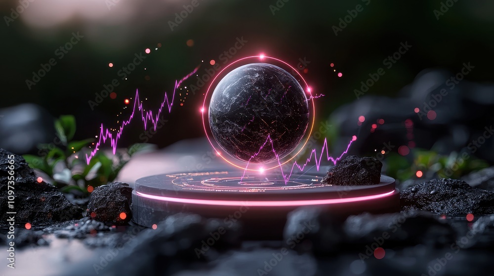 Poster futuristic digital sphere with graphical data visualization
