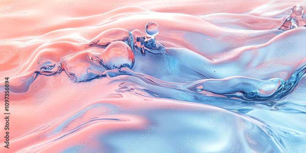 Poster Abstract fluid shapes in soft pastel hues of pink and blue, creating a serene visual effect.