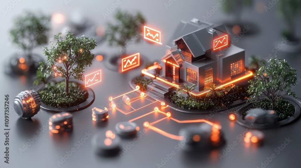Poster smart home technology concept with data visualization elements