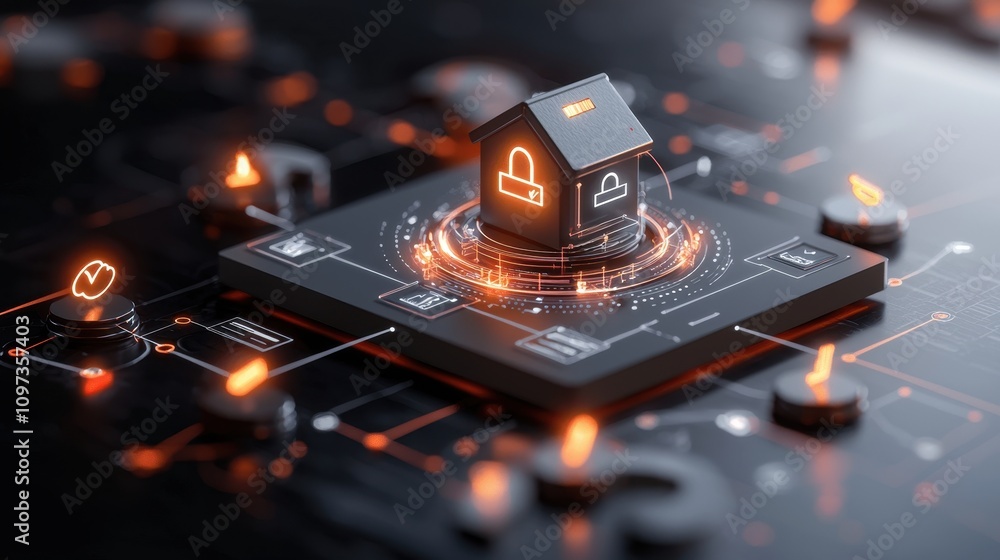 Poster conceptual digital home security system with connected technology