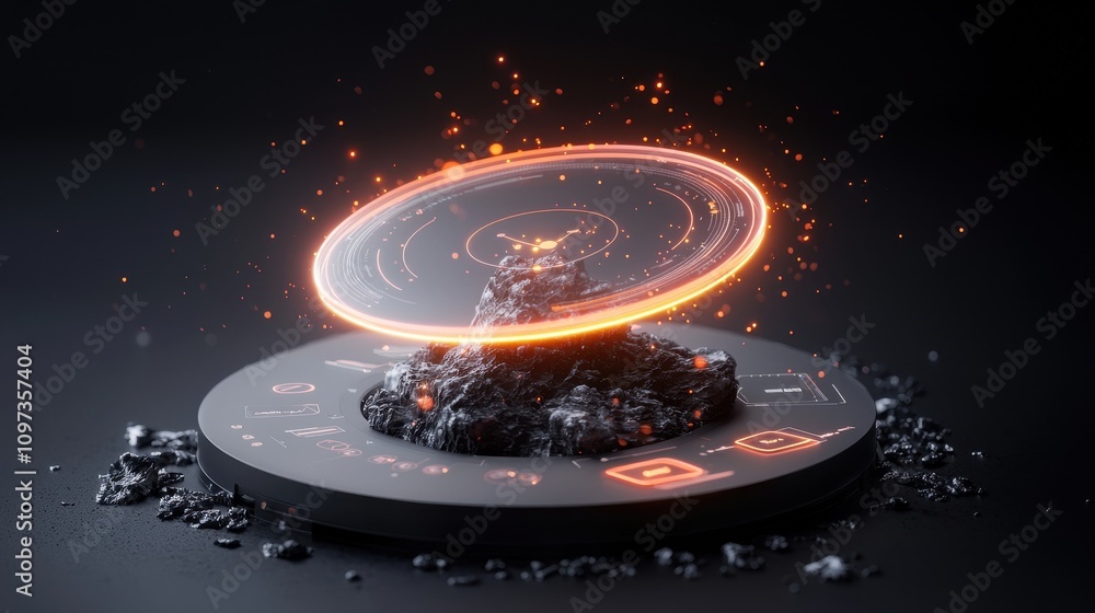Poster futuristic 3d visualization of lava eruption with glowing elements