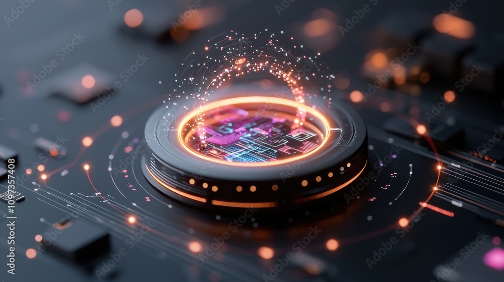 Poster abstract representation of futuristic technology with circuit elements