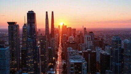 Fototapeta premium Generative AI, Golden Hour Skyline over a Modern Metropolis