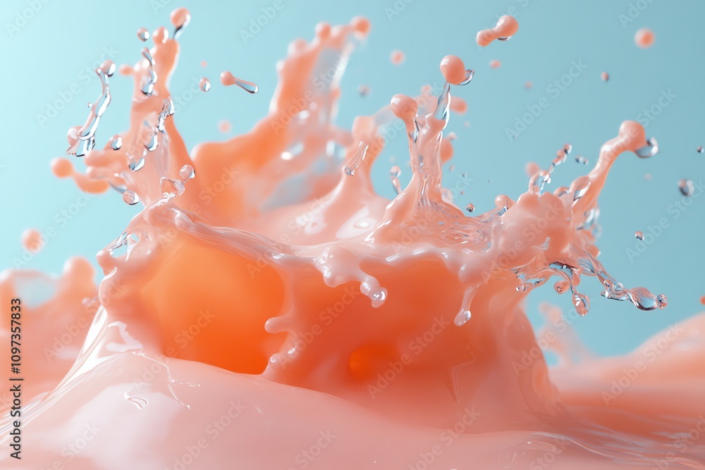 Aufkleber A splash of pink liquid creating dynamic droplets against a soft background.