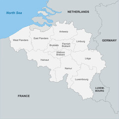 Belgium Map surrounded by other neighbor countries