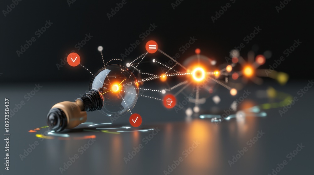 Poster light bulb concept with connections and glowing elements on table