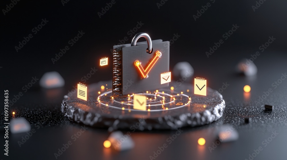 Poster digital security concept with lock and email notifications