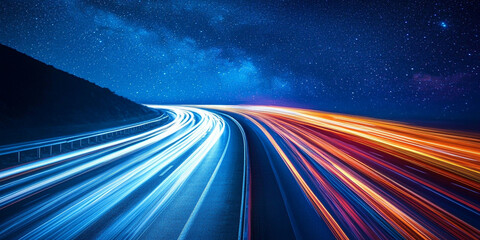 Obraz premium Galactic Journey, Starry Sky Over Glowing Highway Curves