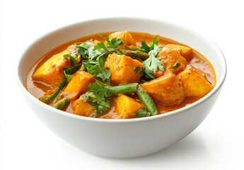 Fototapeta premium Bowl of vegetable Indian winter curry on a white background