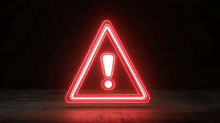 Red neon warning sign glowing on dark background
