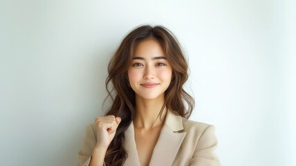 拳を握りしめやる気満々のビジネスウーマン