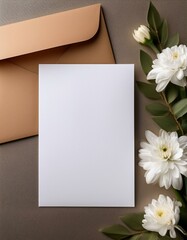 Blank card with envelope & flowers