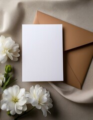Blank card with envelope & flowers
