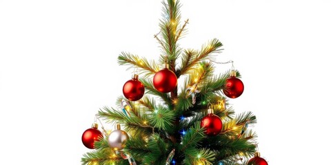 Decorated christmas tree with colorful ornaments and twinkling lights, celebration, traditional