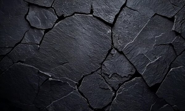 Close-Up of Cracked Dark Slate Surface with Natural Texture and Patterns