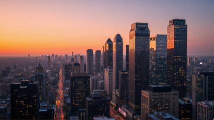 Obraz premium Generative AI, Golden Hour Skyline over a Modern Metropolis