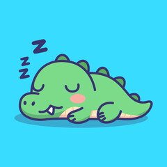 cute crocodile sleeping cartoon character flat color vector illustration template design