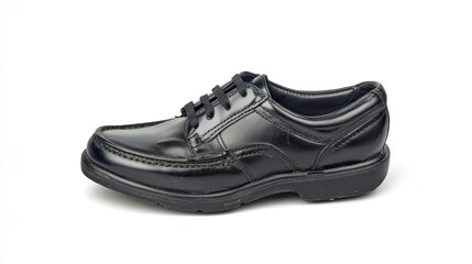 A Single Black Leather Shoe Isolated On White