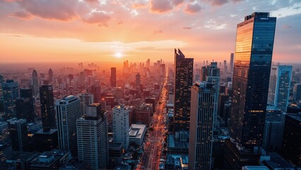 Fototapeta premium Generative AI, Golden Hour Skyline over a Modern Metropolis